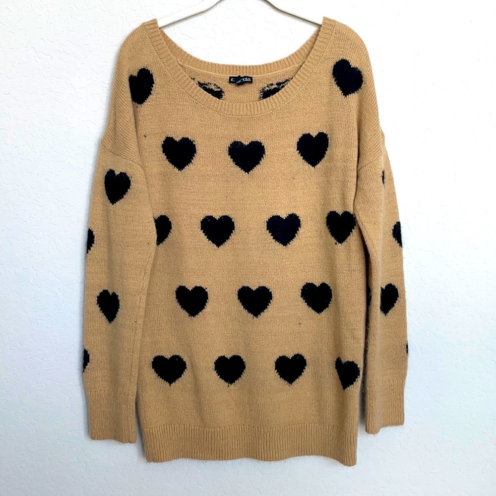 Express tan & black heart sweater
